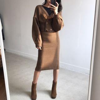 Set: Cropped Cardigan + Knit Skirt