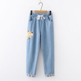 Fox Embroidered Straight-cut Jeans