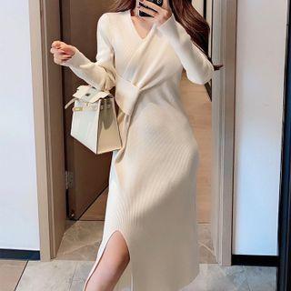 Asymmetrical Slit Knit Dress