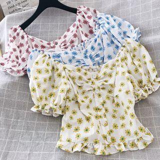 Floral Printed Frilled Crop Blouse