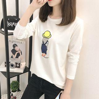Printed Embroidered Long Sleeve T-shirt