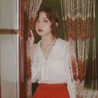 Eyelet Lace Blouse / Ruffle Hem Midi A-line Skirt / Camisole / Set