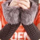 Furry Ribbed Fingerless Gloves