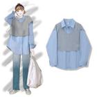 Mock Two-piece Shirt Light Blue - One Size