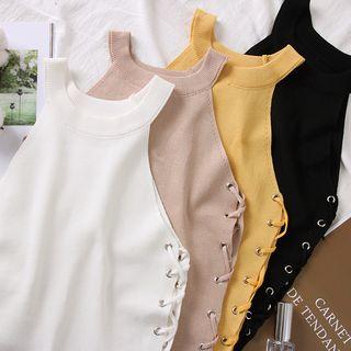 Lace Up-side Halter Knit Top