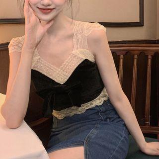 Lace Trim Camisole Top White & Black - One Size