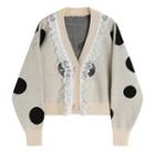 Dotted Lace Trim Cardigan Almond - One Size