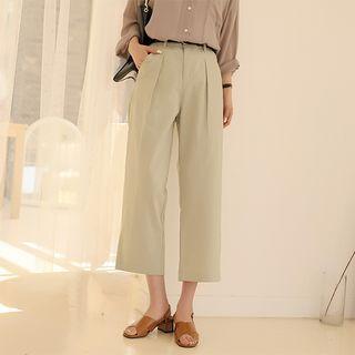 Band-waist Pintuck-trim Cropped Pants