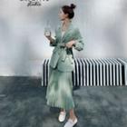 Set: Single Breasted Blazer + Pleated Maxi Skirt
