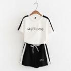 Set: Short-sleeve Lettering T-shirt + Drawstring Shorts As Shown In Figure - One Size