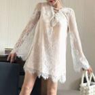 Long-sleeve Lace Mini A-line Dress As Shown In Figure - One Size