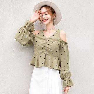 Cold Shoulder Dotted Chiffon Blouse