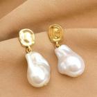 Faux Pearl Alloy Dangle Earring 1 Pair - S925 Silver Needle - Gold & White - One Size