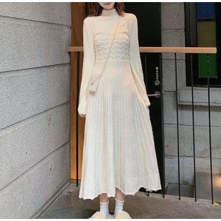 Long-sleeve Turtleneck Plain Knit Sweater / Knit Spaghetti Strap Dress