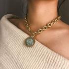 Stone Disc Pendant Alloy Necklace 2278 - Gold - One Size