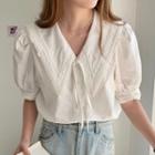 Puff Sleeve Peter Pan-collar Blouse White - One Size