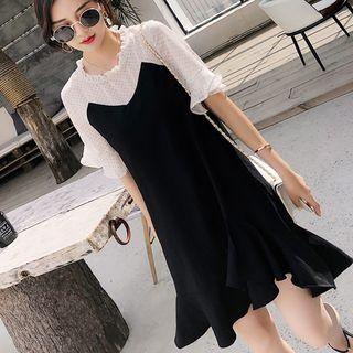 Chiffon Panel Short-sleeve A-line Dress