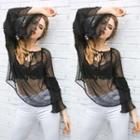 Polka Dot Sheer Long-sleeve Blouse