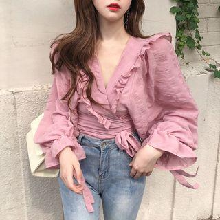 Ruffle Cropped Wrap Blouse