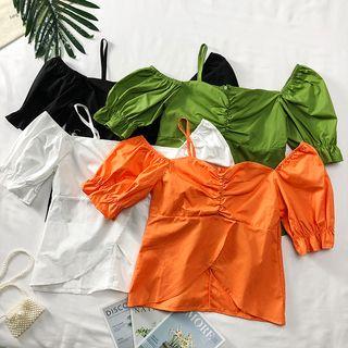 V-neck Ruched Crop Blouse