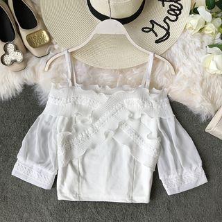 Pleated Trim Off-shoulder Blouse