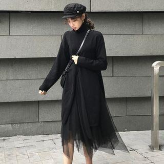 Turtleneck Sweater / Mesh A-line Skirt