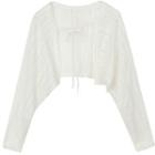 Long-sleeve Lace Tie-strap Cropped Cardigan White - One Size