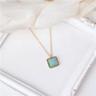 Square Pendant Alloy Choker Turquoise Blue & Gold - One Size