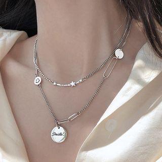 Disc Smiley Star Pendant Layered Choker