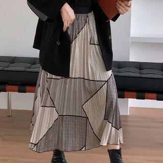 Geometric Print Midi A-line Skirt Gray - One Size