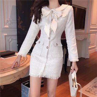 Long-sleeve Single-breasted Wool Dress