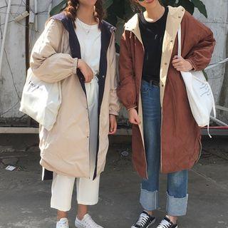 Reversible Long Buttoned Hooded Coat