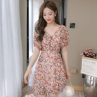 Puff-sleeve V-neck Floral Mini A-line Dress (various Designs)