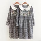 Long-sleeve Embroidery Gingham Dress