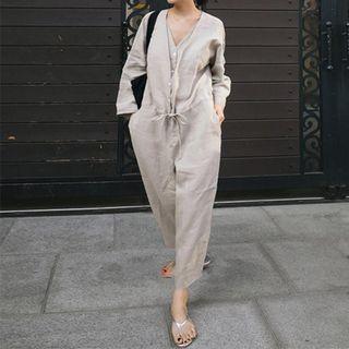 Long-sleeve Cropped Harem Jumpsuit