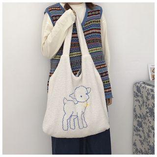 Fleece Sheep Embroidered Shopper Bag White - One Size