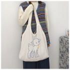 Fleece Sheep Embroidered Shopper Bag White - One Size