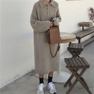Long-sleeve Midi Knit Polo Dress