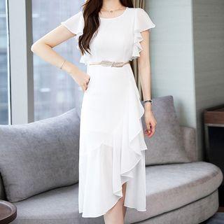 Cap-sleeve Ruffled A-line Dress
