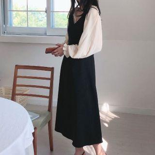 Strappy Midi A-line Dress / Plain Blouse