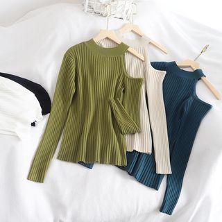 Cutout Ribbed Long-sleeve Knit Top