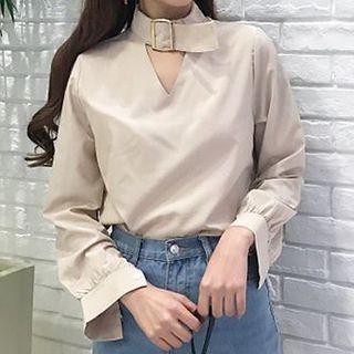 Buckled V-neck Loose-fit Blouse