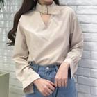 Buckled V-neck Loose-fit Blouse