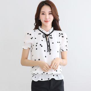 Polka Dot Short-sleeve Chiffon Blouse