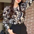 Long-sleeve Printed Blouse Black & White - One Size