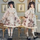 Printed Long-sleeve Pintuck A-line Dress