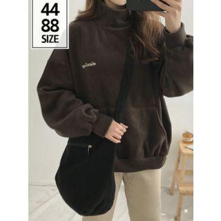 Mock-neck Letter-embroidered Fleece Pullover