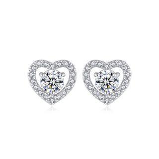 Simple Romantic Heart-shaped Cubic Zirconia Stud Earrings Silver - One Size