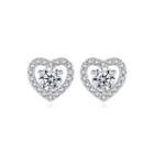 Simple Romantic Heart-shaped Cubic Zirconia Stud Earrings Silver - One Size