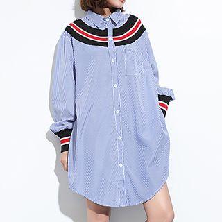 Contrast Panel Striped Shirtdress